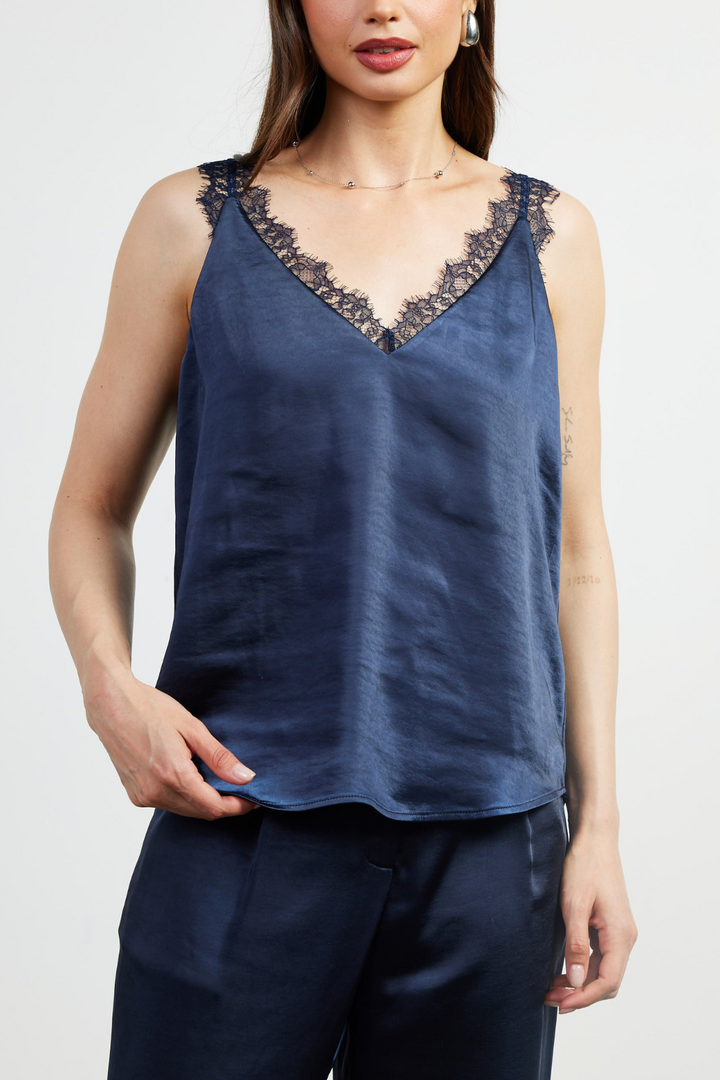 Lizzie Lace Trim Cami- Navy