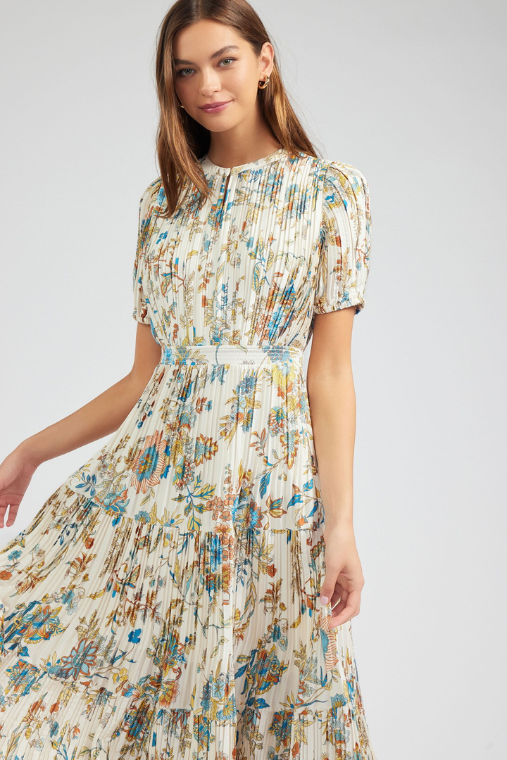 Botanical Print Pleat Dress