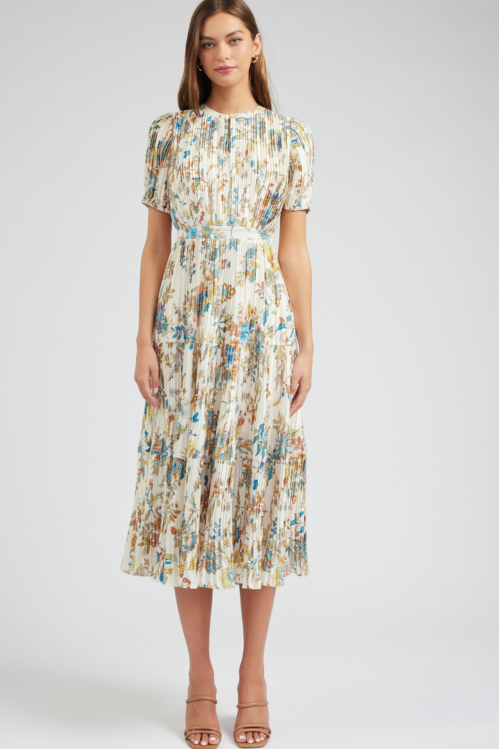 Botanical Print Pleat Dress