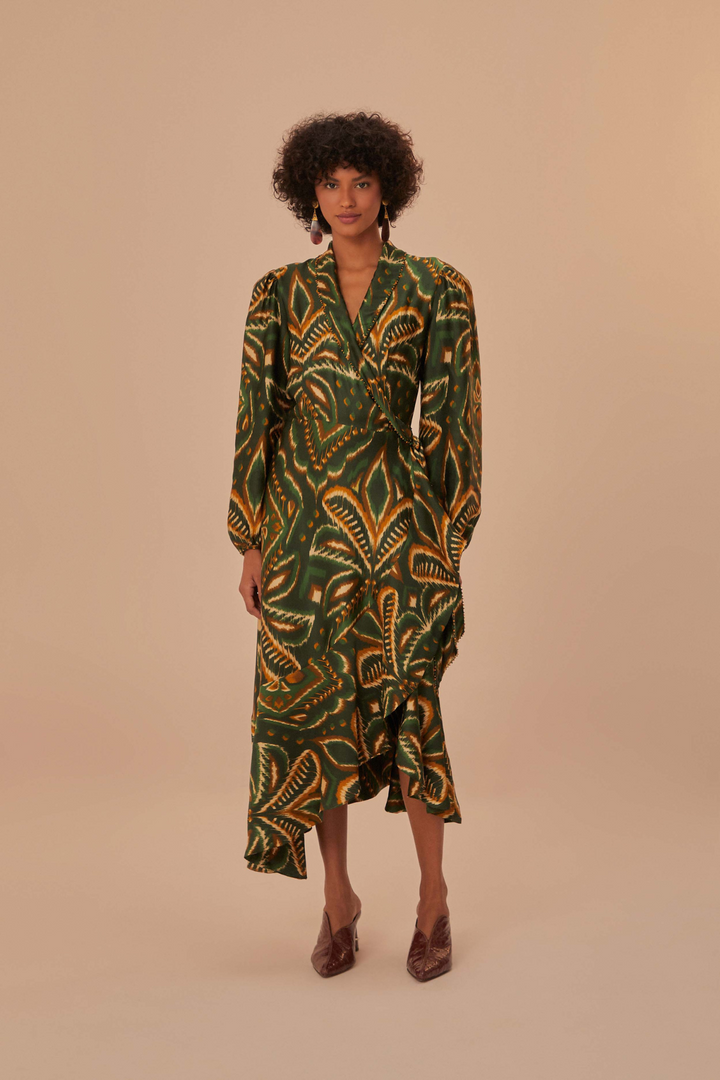 FARM RIO | PINEAPPLE IKAT GREEN MIDI DRESS