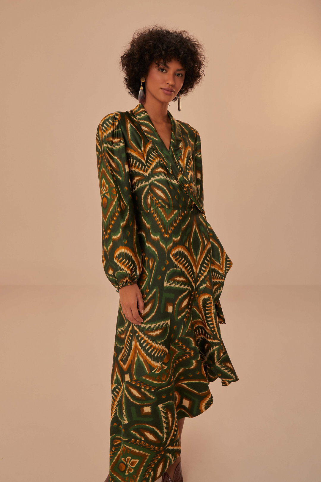 FARM RIO | PINEAPPLE IKAT GREEN MIDI DRESS