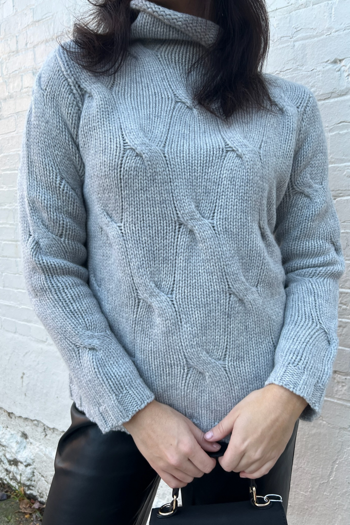 Wool Cable Sweater- Gray