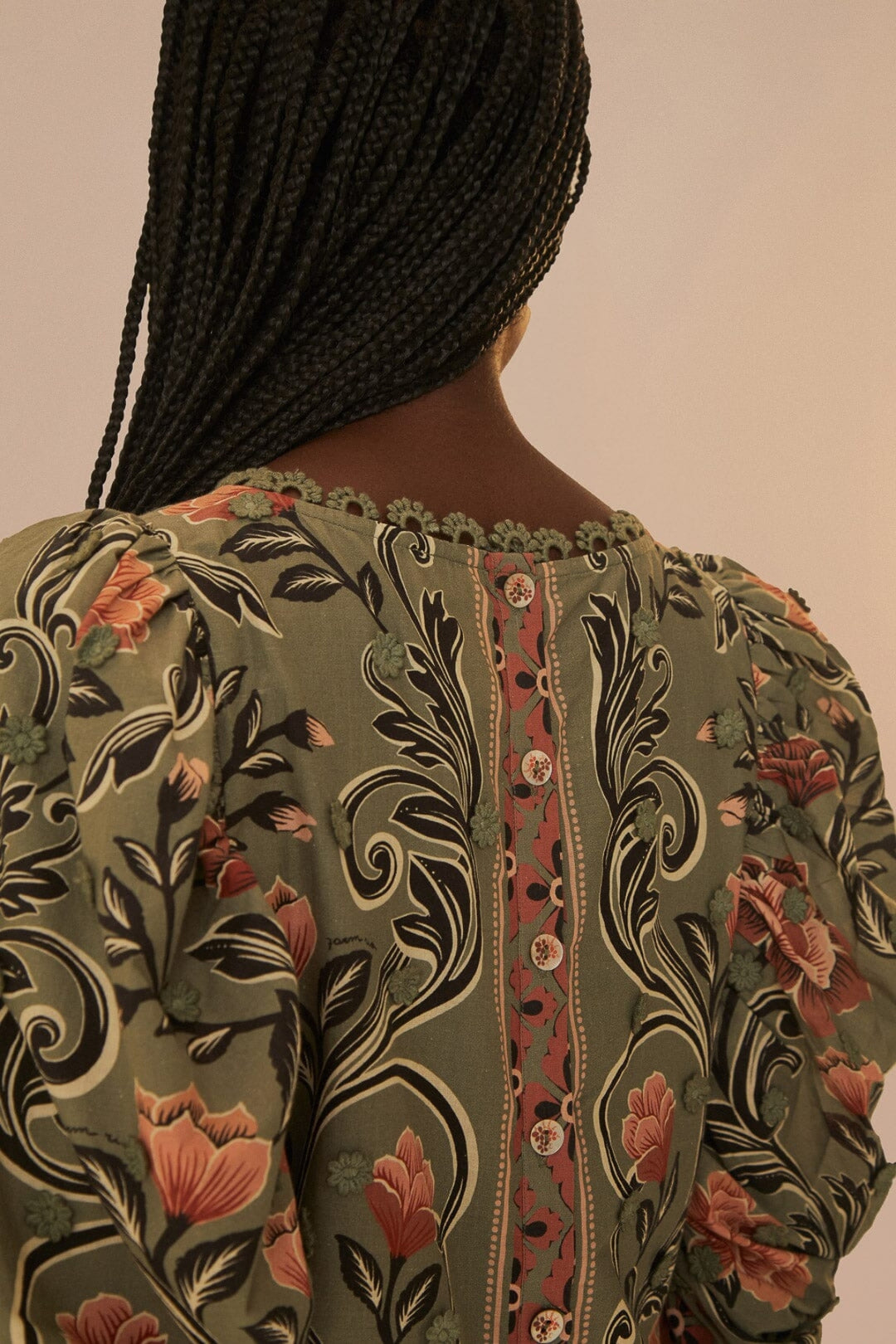 FARM RIO | ARABESQUE FLORAL GREEN BLOUSE