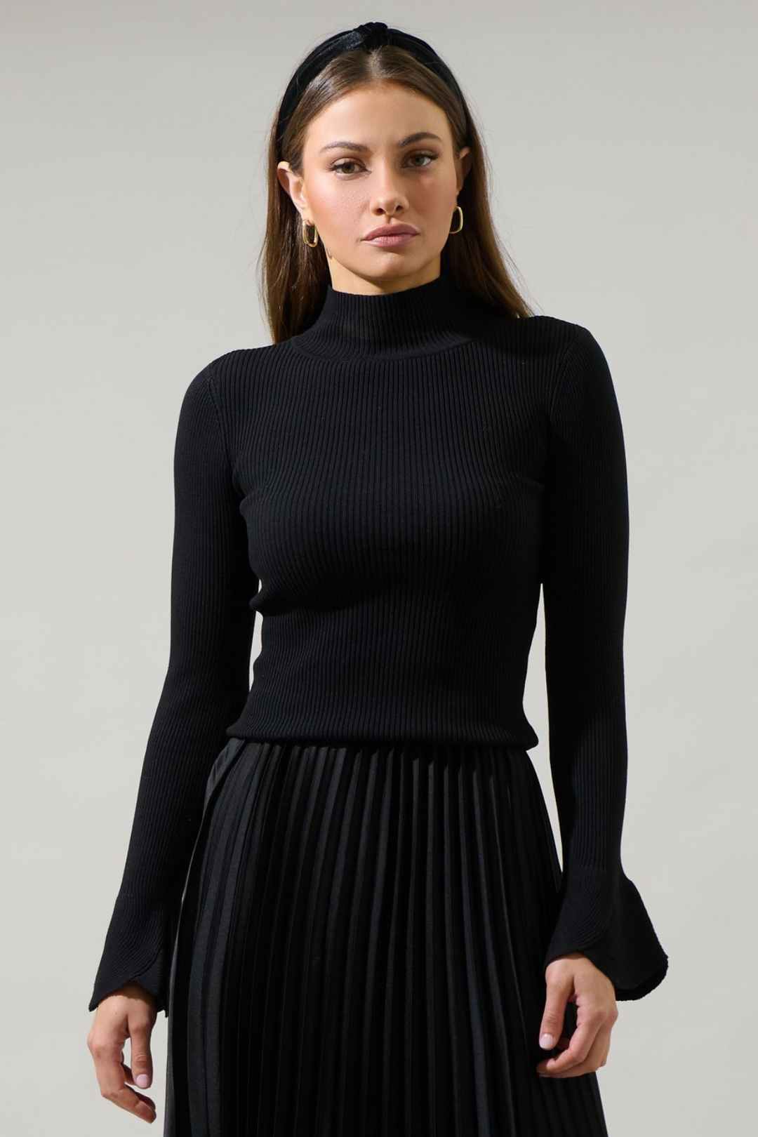 Tulip Sleeve Mock Neck Sweater