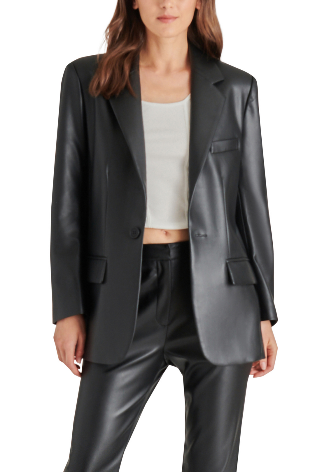 STEVE MADDEN | IMAAN FAUX LEATHER BLAZER