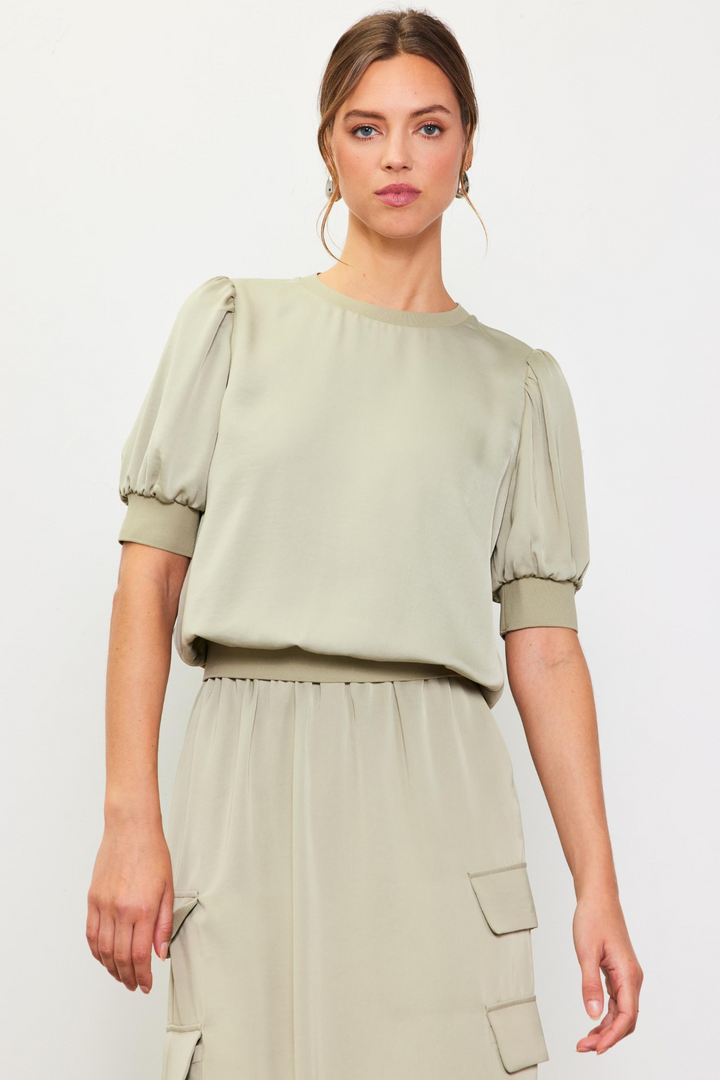 Cinq Bubble Sleeve Top- Sage