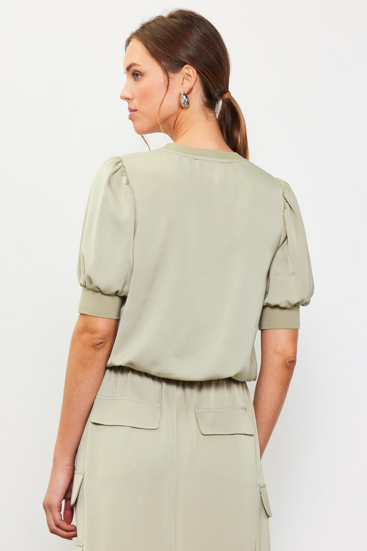 Cinq Bubble Sleeve Top- Sage