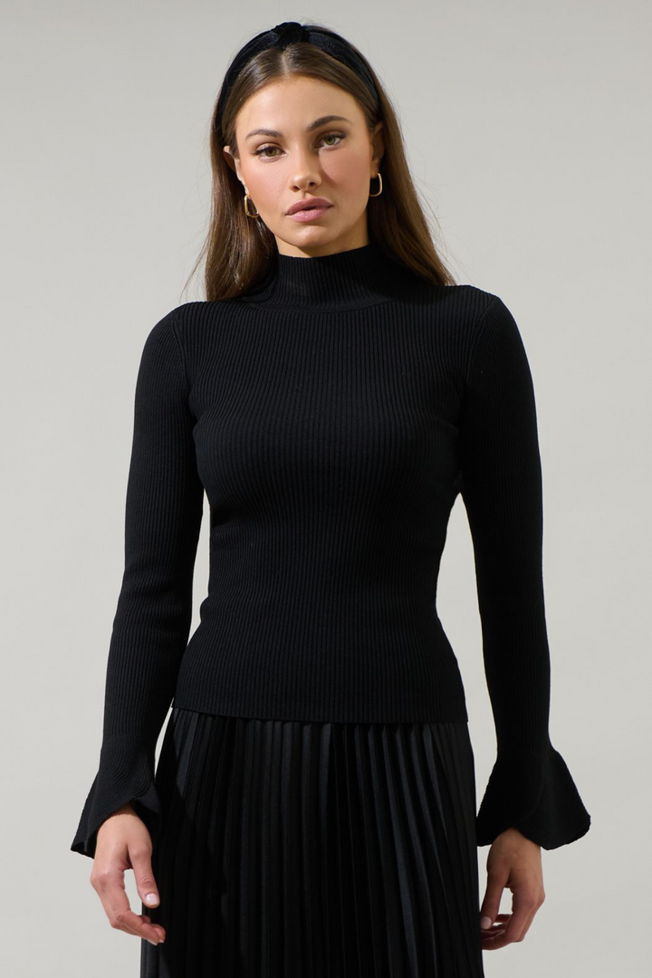 Tulip Sleeve Mock Neck Sweater