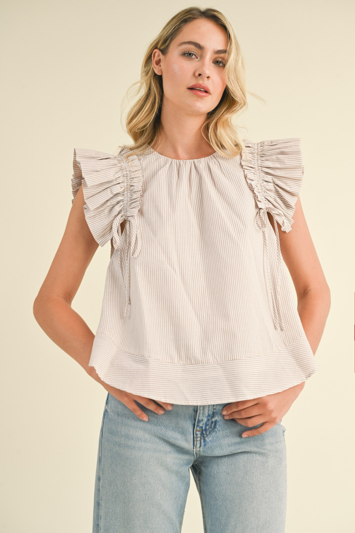 Taupe Flutter Sleeve Top