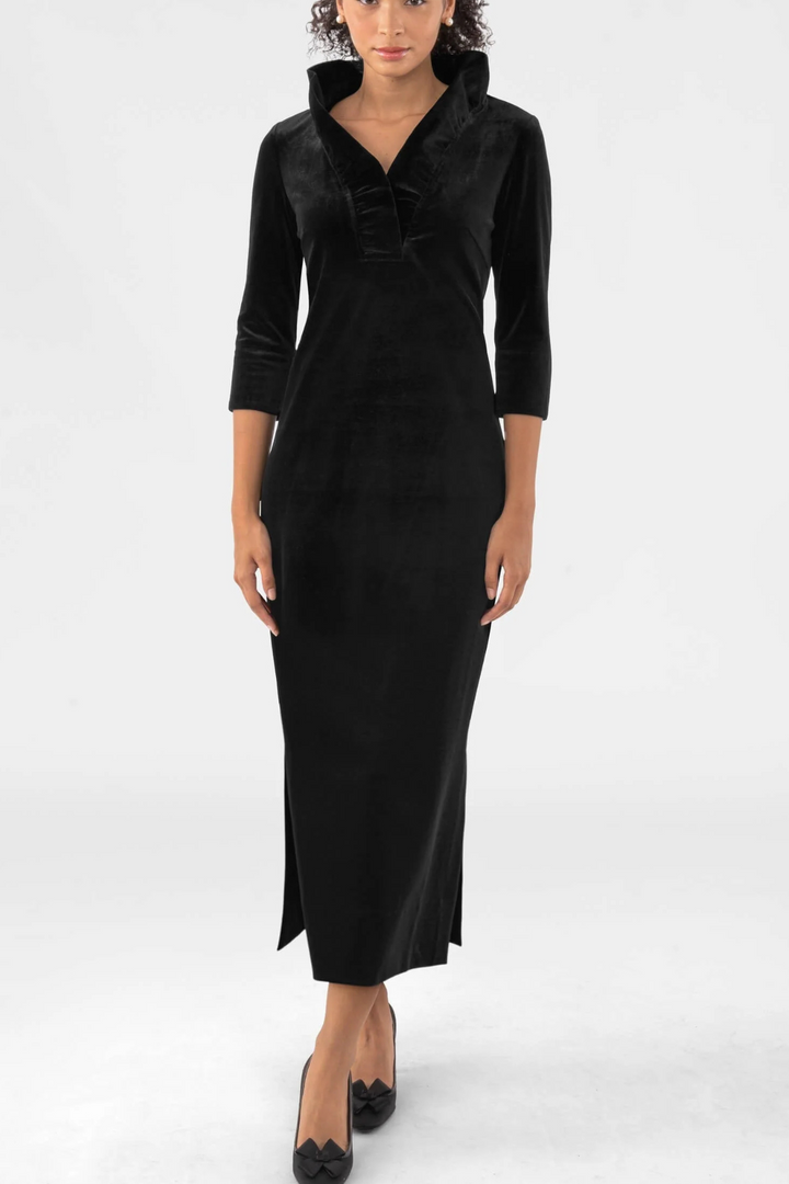 Gretchen Scott | Ruffleneck Dress Silk- Black