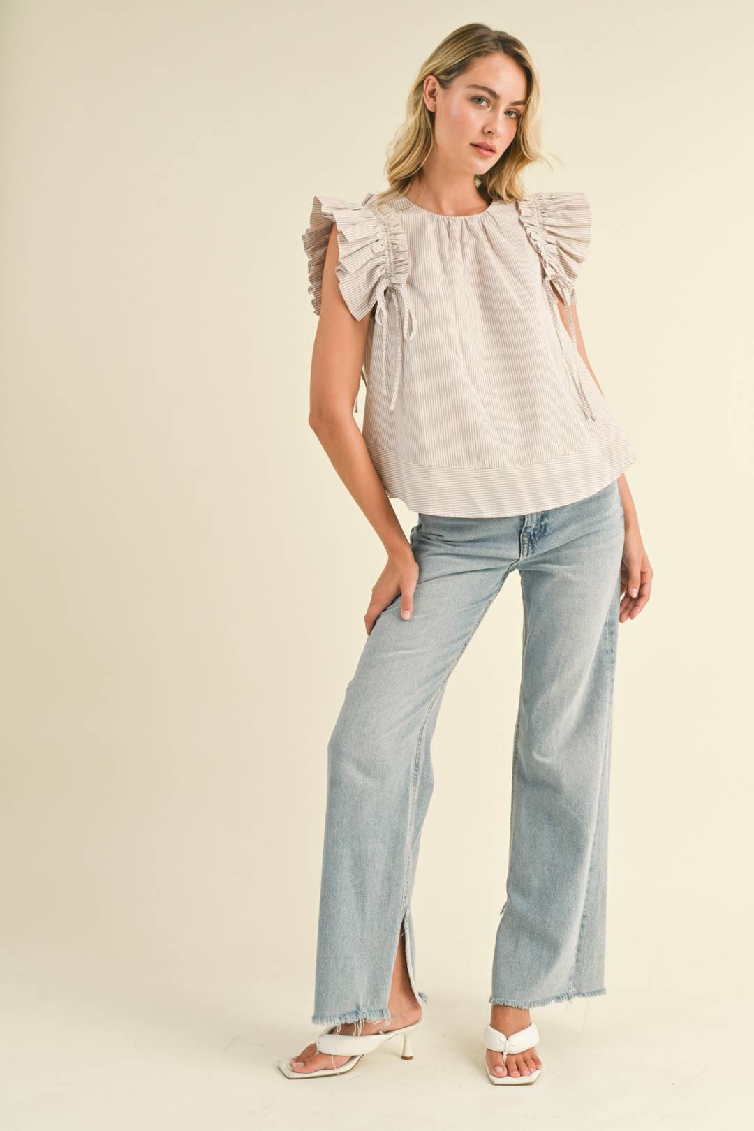 Taupe Flutter Sleeve Top